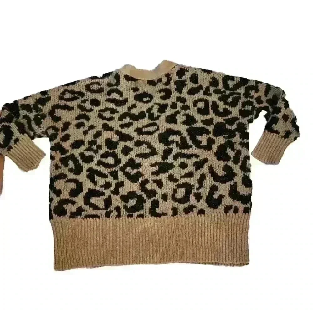 Wildfox Womens Tan Roar Tilly Leopard Print Slouchy Soft Cardigan Sweater S